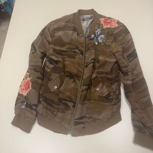 Johnny Was Brown silk bomber jacket.